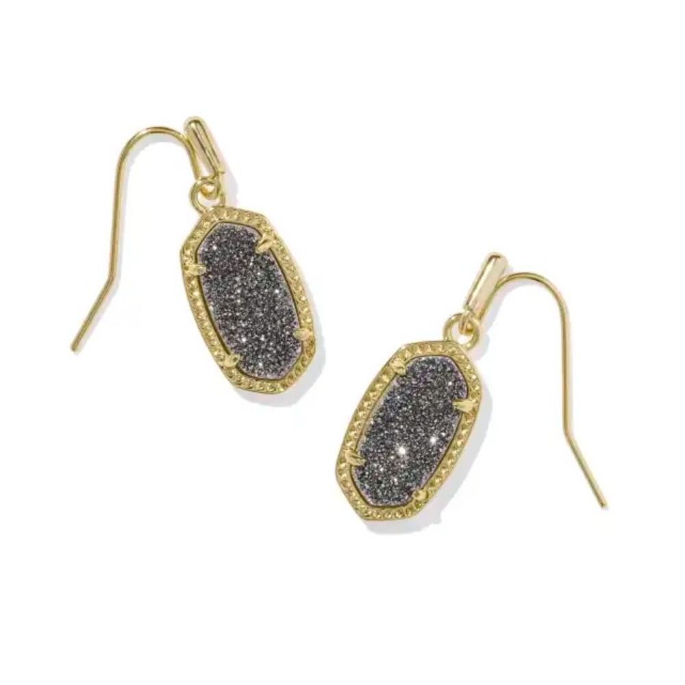 Kendra Scott Lee Gold Drop Earrings in Platinum Drusy.